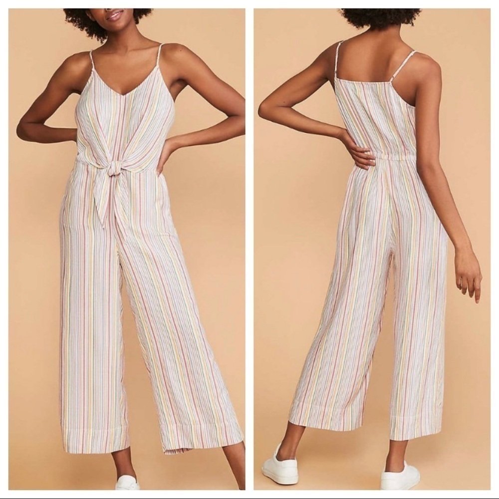 Lou & Grey for Loft Poppy striped jumpsuit pockets Large NWT
